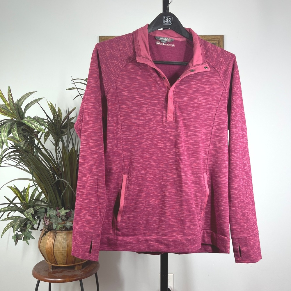 Avalanche Pullover Womens XL Magenta Cotton Blend Space Dye Snap Neck Thumbholes